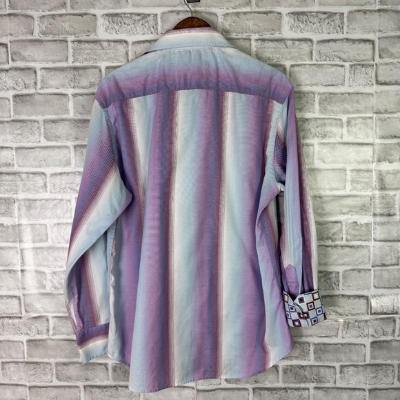 Robert Graham Lavender Ombre Striped Flip Cuff Button Up Dress Shirt Mens Large - Picture 3 of 8